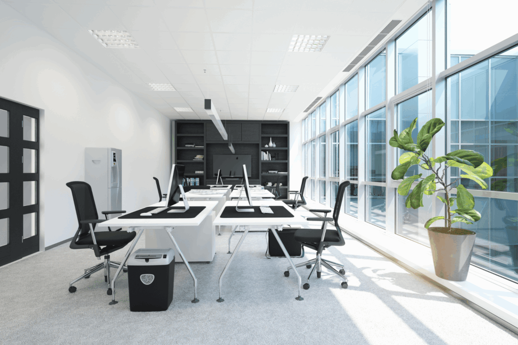 Clean professional office workspace after commercial cleaning